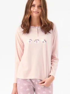 Infiore HONEY Pigiama lungo da donna in cotone con stampe - rosa