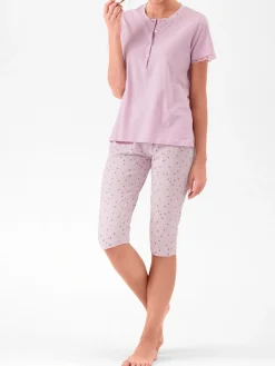 Infiore LOVELY Pigiama donna in cotone con t-shirt e pinocchietti - lilla