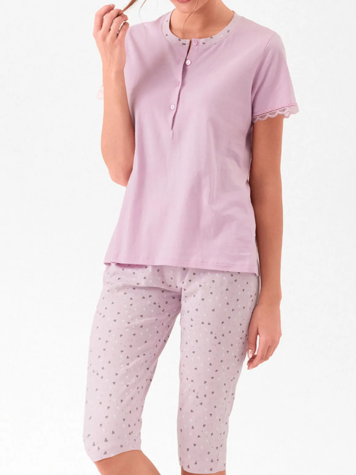 Infiore LOVELY Pigiama donna in cotone con t-shirt e pinocchietti - lilla
