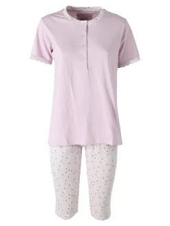 Infiore LOVELY Pigiama donna in cotone con t-shirt e pinocchietti - lilla