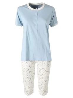 Infiore LOVELY Pigiama donna in cotone con t-shirt e pinocchietti - azzurro