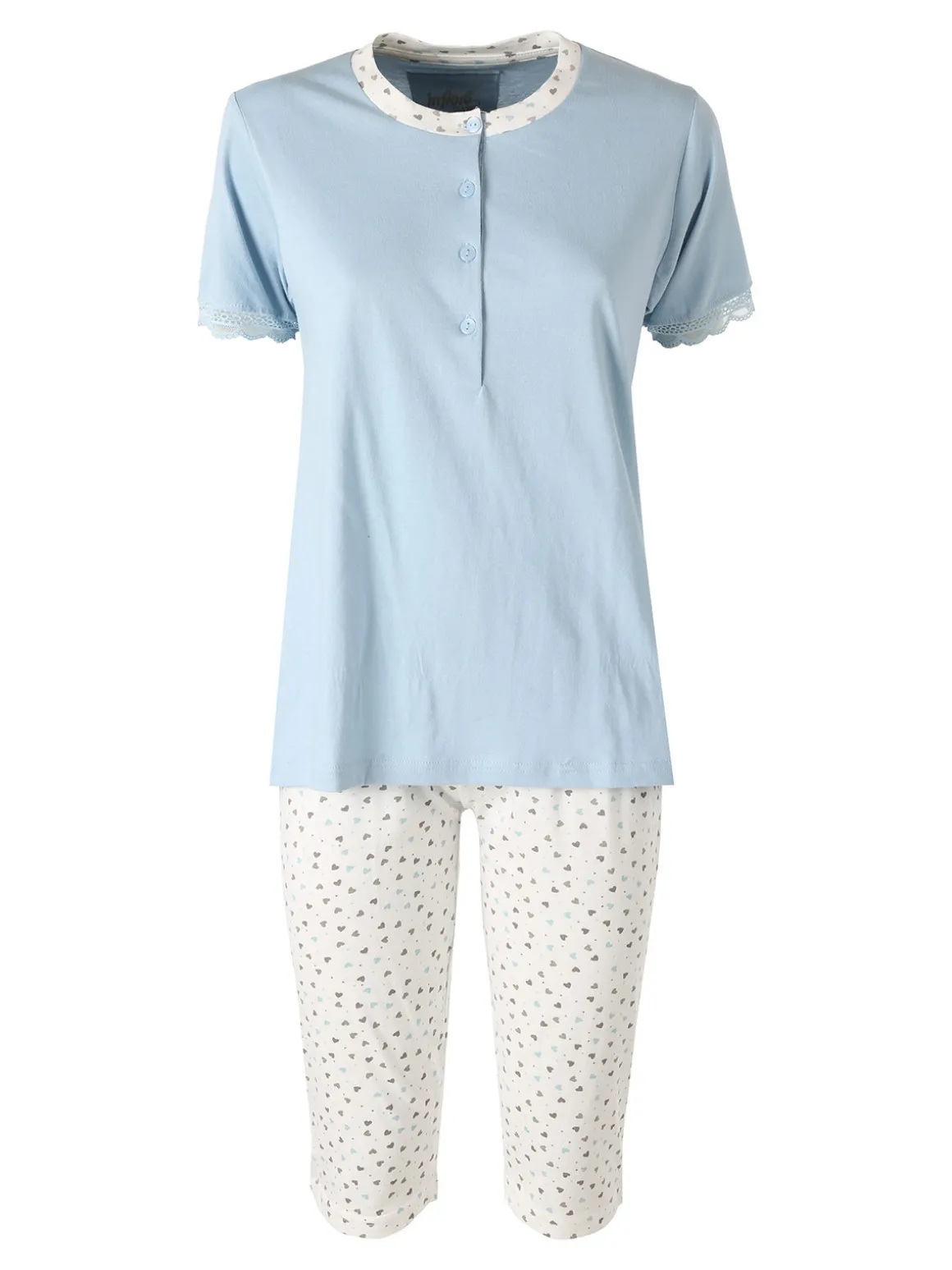 Infiore LOVELY Pigiama donna in cotone con t-shirt e pinocchietti - azzurro