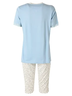 Infiore LOVELY Pigiama donna in cotone con t-shirt e pinocchietti taglie grandi - azzurro