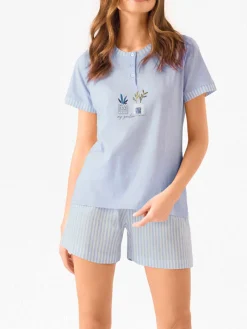 Infiore MOSAIC Pigiama corto da donna in cotone con shorts a righe - azzurro