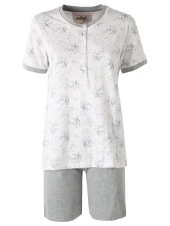 Infiore NUVOLA pigiama in cotone da donna con t-shirt floreale e shorts - grigio