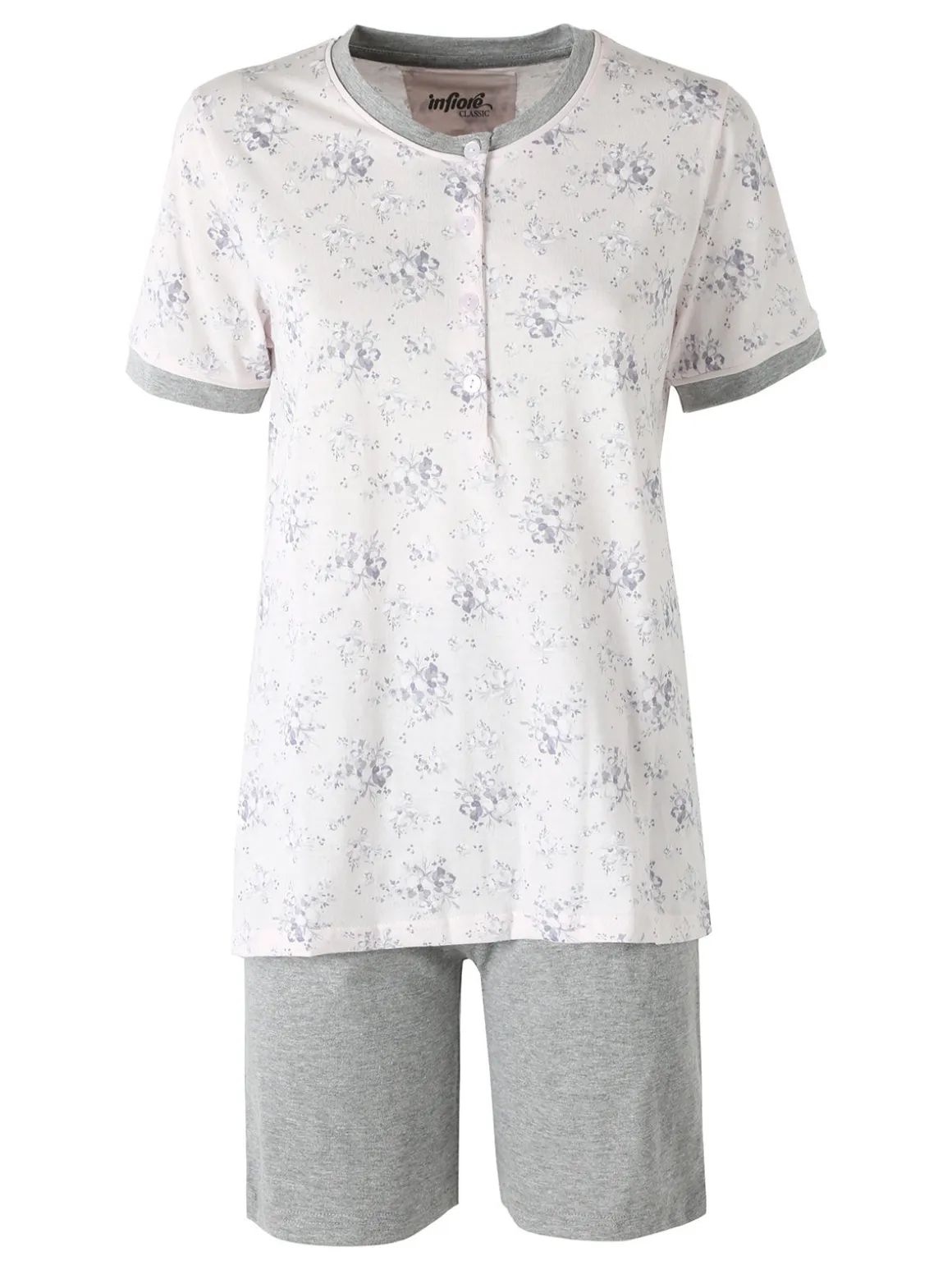 Infiore NUVOLA pigiama in cotone da donna con t-shirt floreale e shorts - grigio