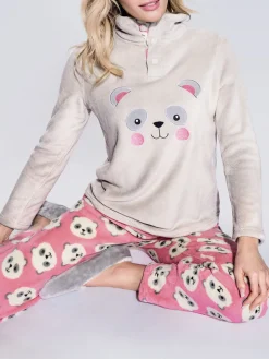 Infiore Pigiama donna in coral con stampa panda