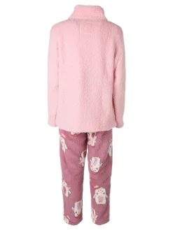 Infiore Pigiama donna in pile soft con stampa pinguini - rosa