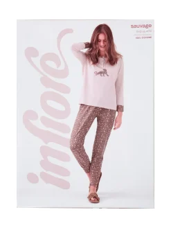 Infiore SAUVAGE Pigiama lungo da donna in cotone con stampa animalier - rosa