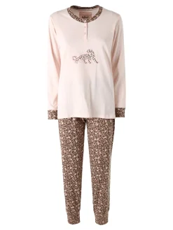 Infiore SAUVAGE Pigiama lungo da donna in cotone con stampa animalier - rosa