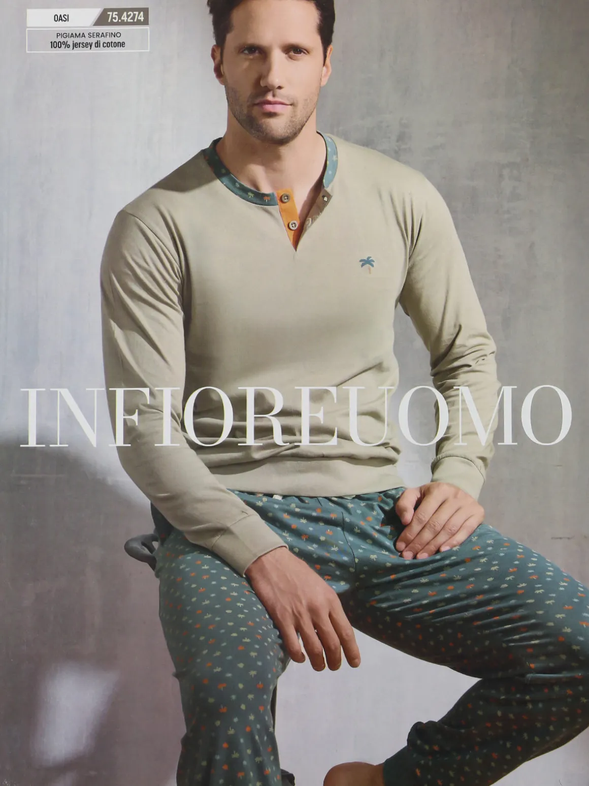 Infioreuomo OASI Pigiama lungo da uomo in cotone jersey - sabbia