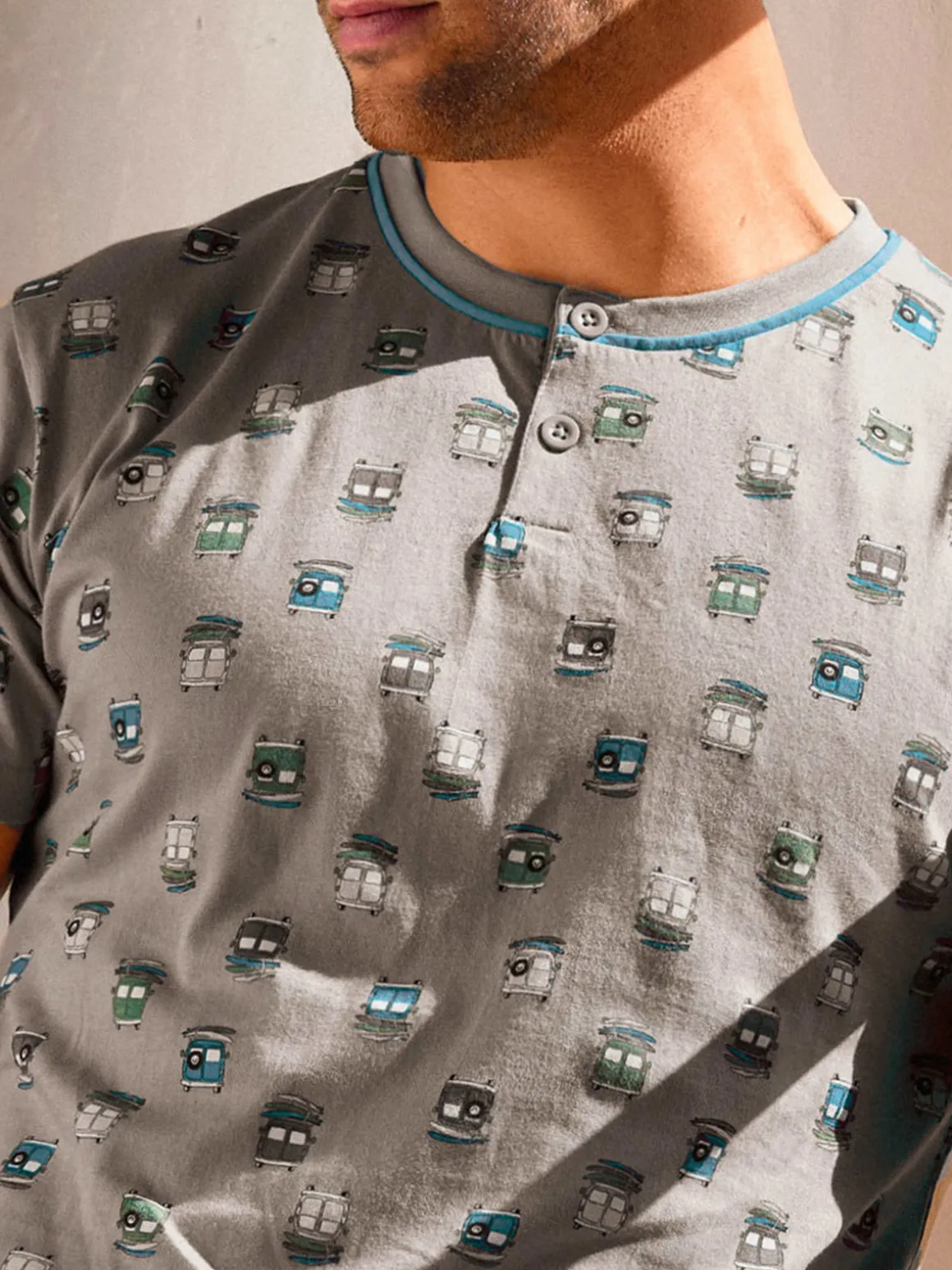 Infioreuomo pigiama corto da uomo in cotone con stampe - grigio scuro