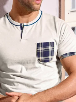 Infioreuomo Pigiama corto da uomo in cotone a quadri - beige