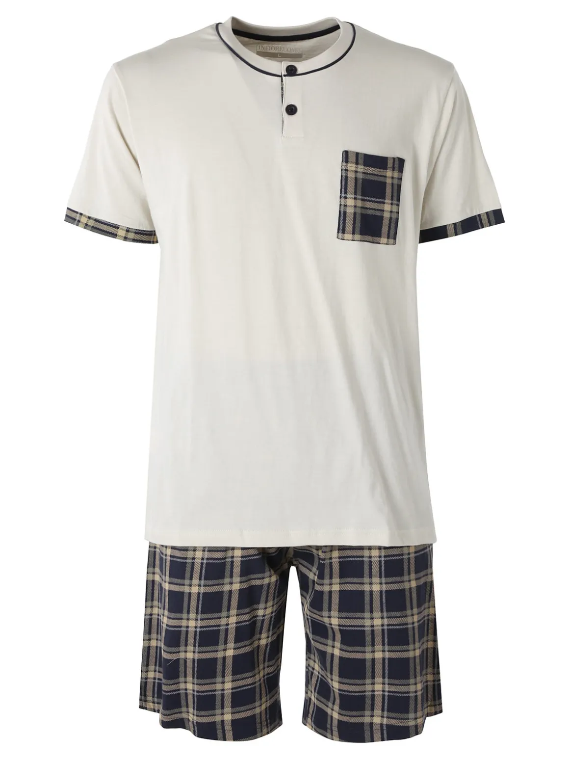 Infioreuomo Pigiama corto da uomo in cotone a quadri - beige