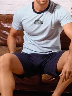 Infioreuomo Pigiama corto da uomo in cotone - azzurro