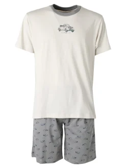 Infioreuomo Pigiama corto da uomo in cotone - beige