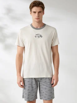 Infioreuomo Pigiama corto da uomo in cotone - beige