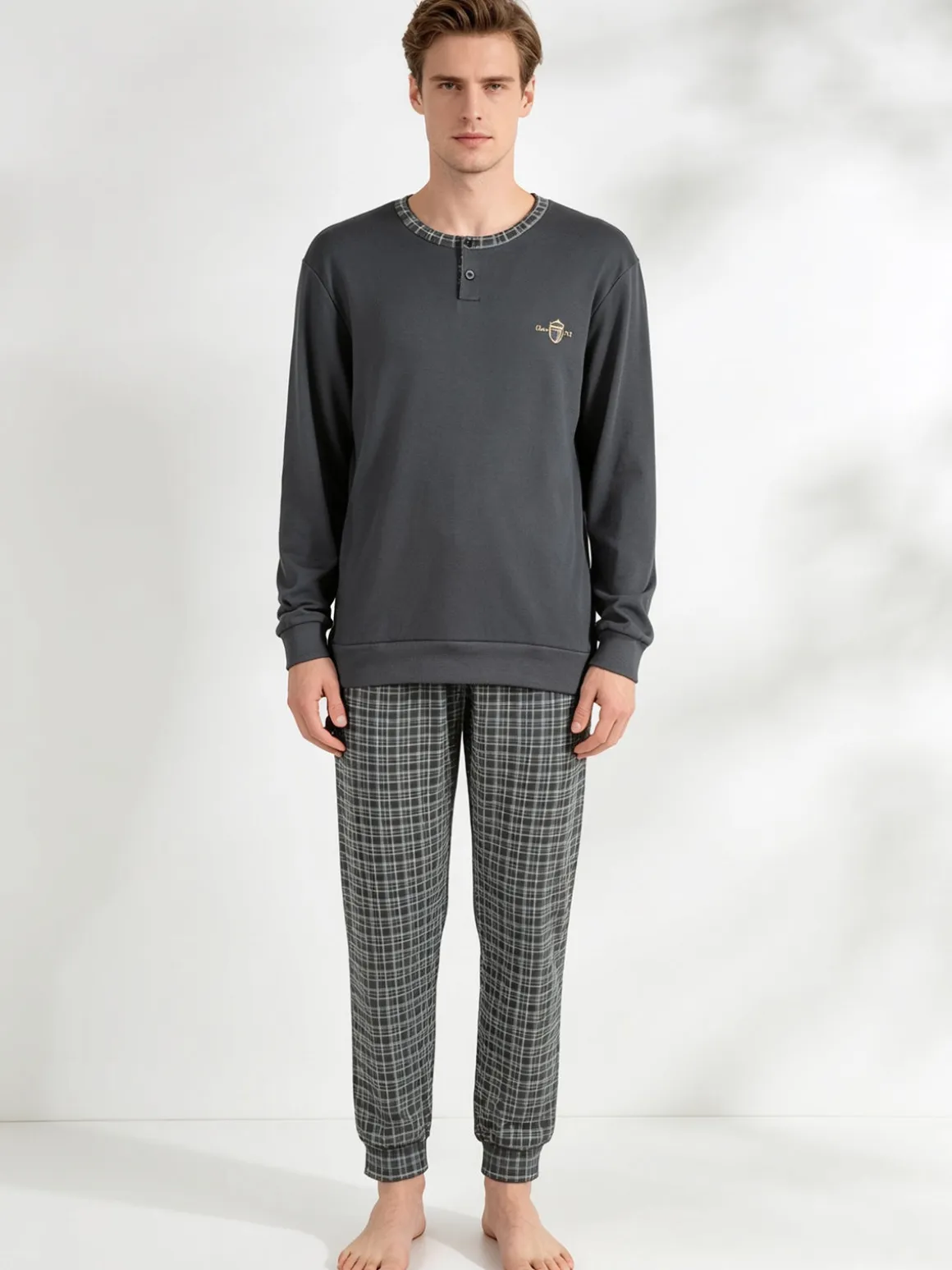 Infioreuomo Pigiama lungo da uomo in cotone interlock - militare