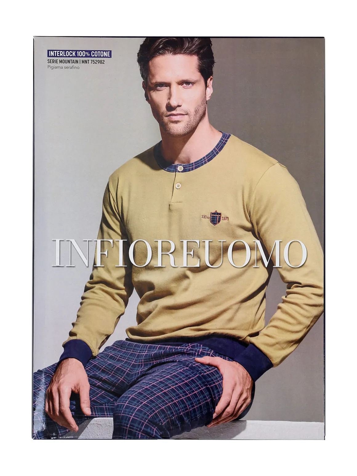 Infioreuomo Pigiama lungo da uomo in cotone interlock - militare