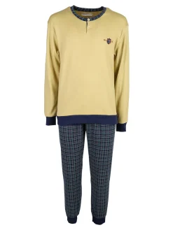 Infioreuomo Pigiama lungo da uomo in cotone interlock - senape