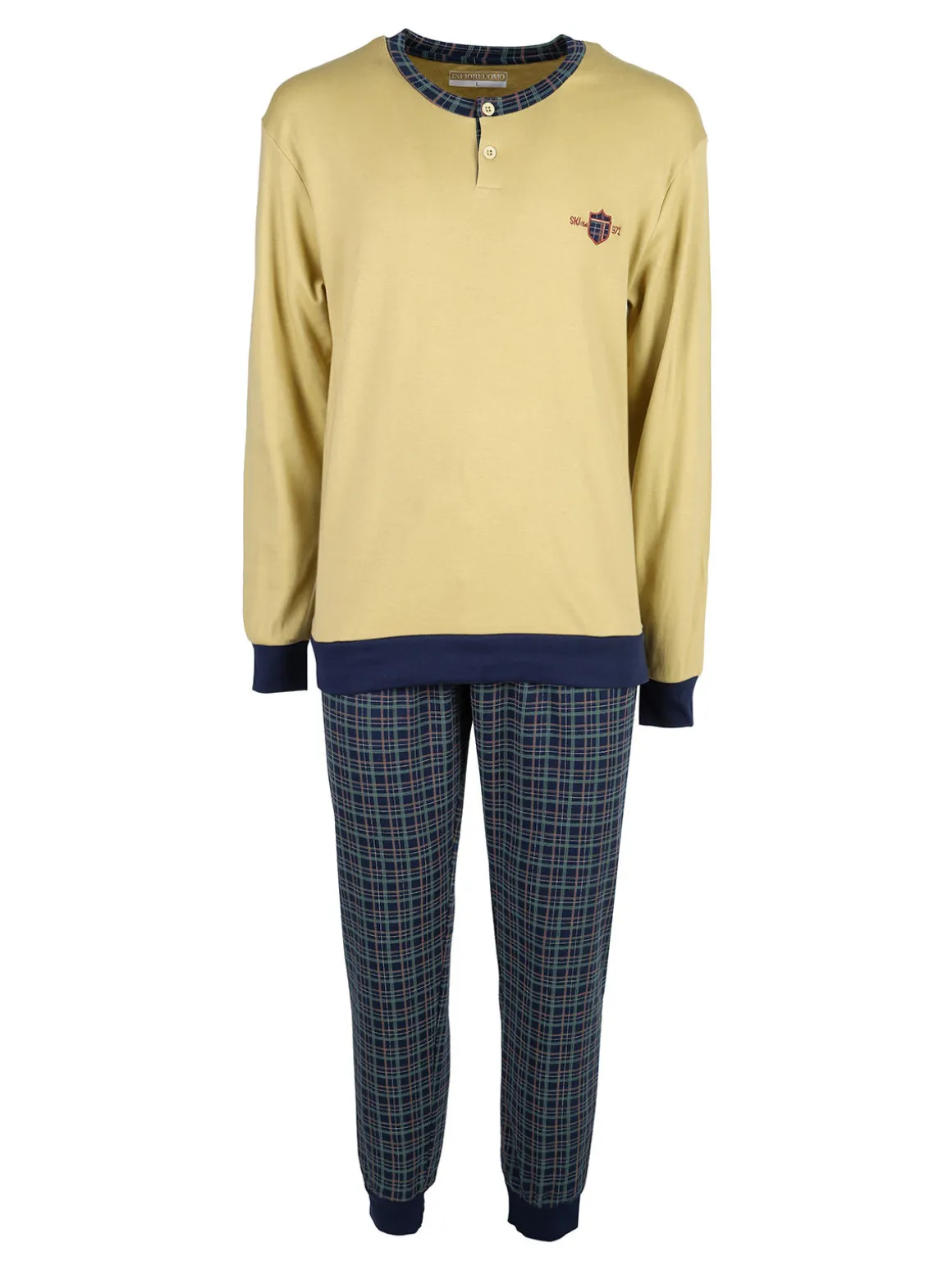 Infioreuomo Pigiama lungo da uomo in cotone interlock - senape