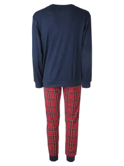 Infioreuomo Pigiama lungo da uomo natalizio con pantaloni a quadri - blu scuro