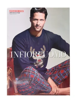 Infioreuomo Pigiama lungo da uomo natalizio con pantaloni a quadri - blu scuro