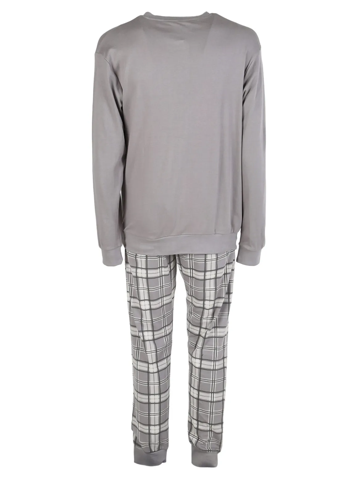 Infioreuomo Pigiama lungo da uomo in cotone con taschino e pantaloni a quadri - grigio