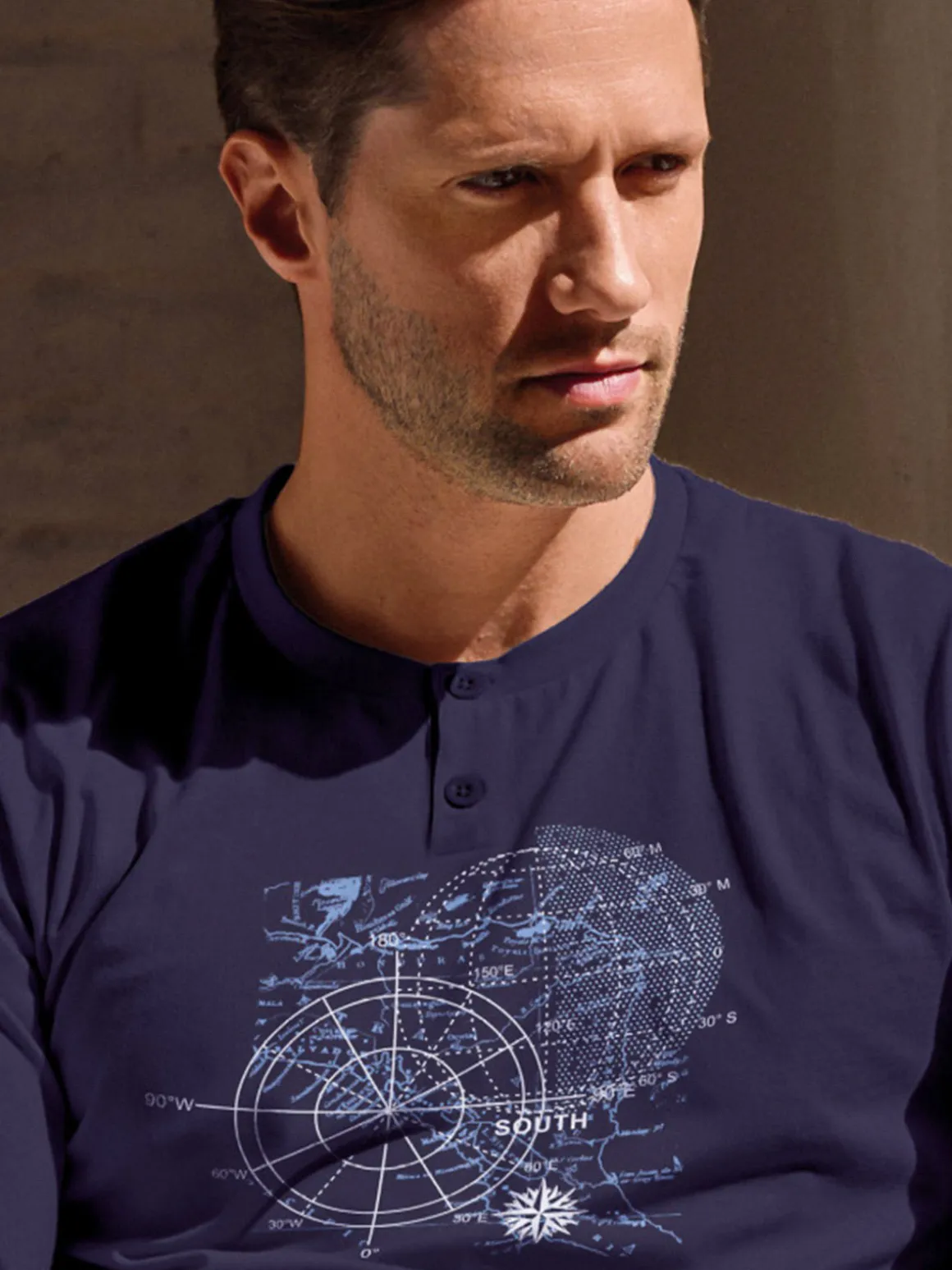 Infioreuomo WORLD TRIP Pigiama lungo da uomo in cotone jersey - blu
