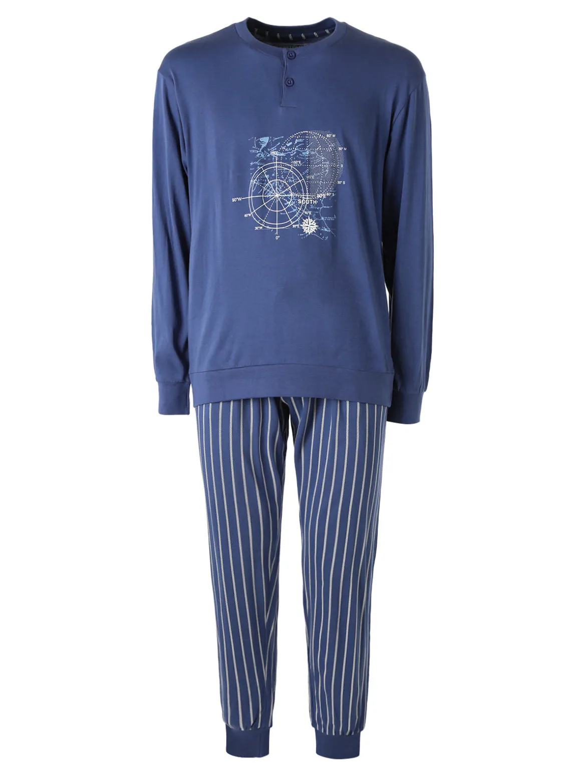Infioreuomo WORLD TRIP Pigiama lungo da uomo in cotone jersey - blu