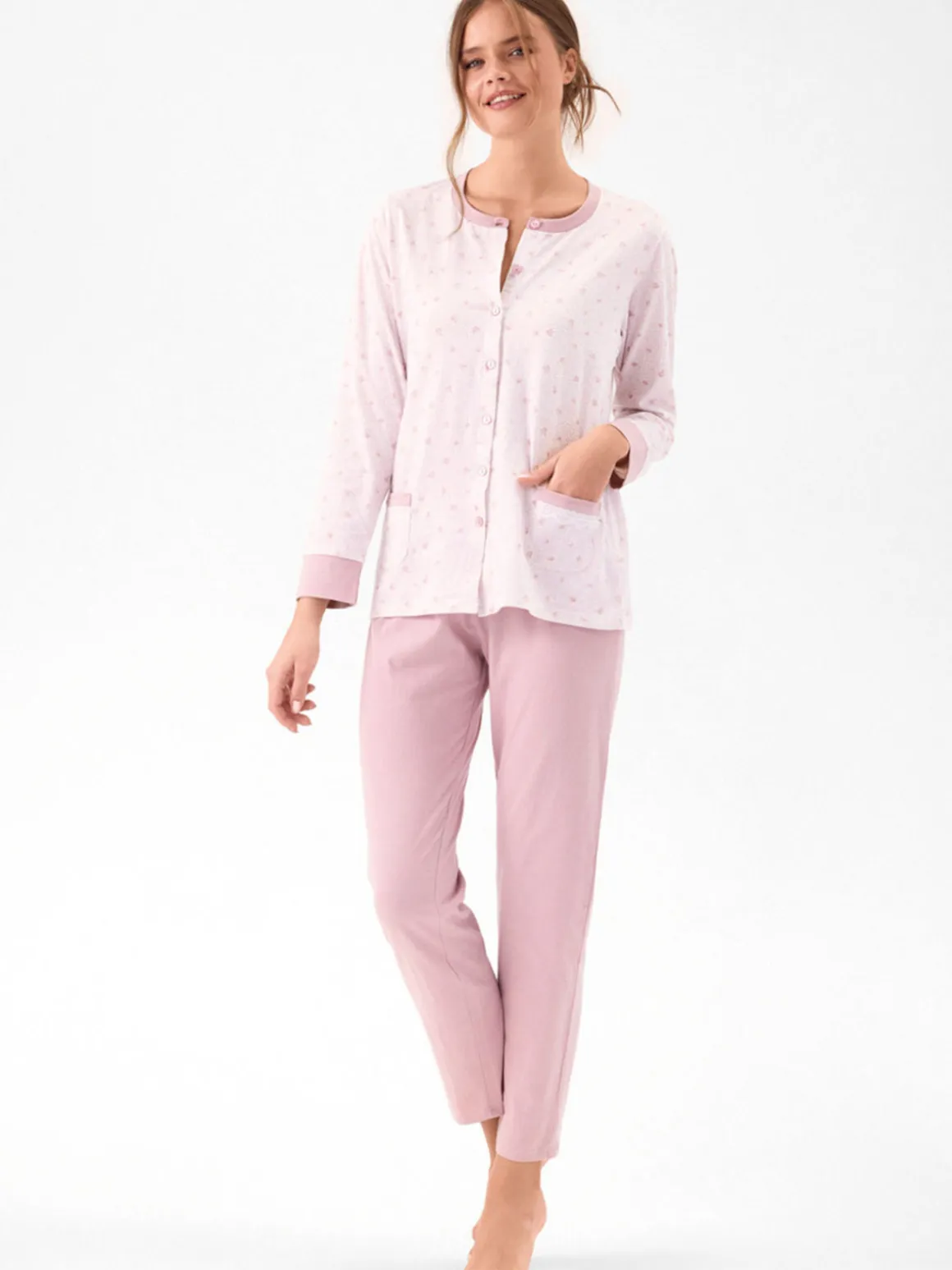 Infiore WILDLOVE Pigiama aperto da donna in cotone con bottoni - rosa