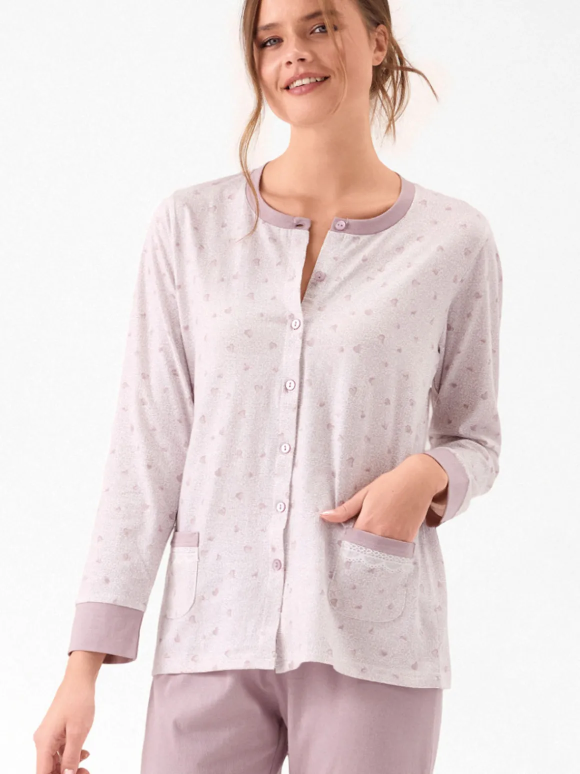 Infiore WILDLOVE Pigiama aperto da donna in cotone con bottoni - lilla