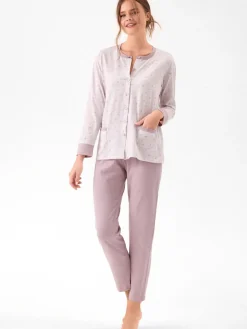 Infiore WILDLOVE Pigiama aperto da donna in cotone con bottoni - lilla