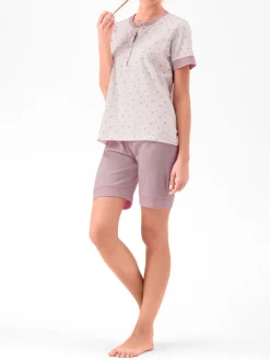 Infiore WILDLOVE Pigiama corto in cotone da donna con t-shirt e shorts - lilla