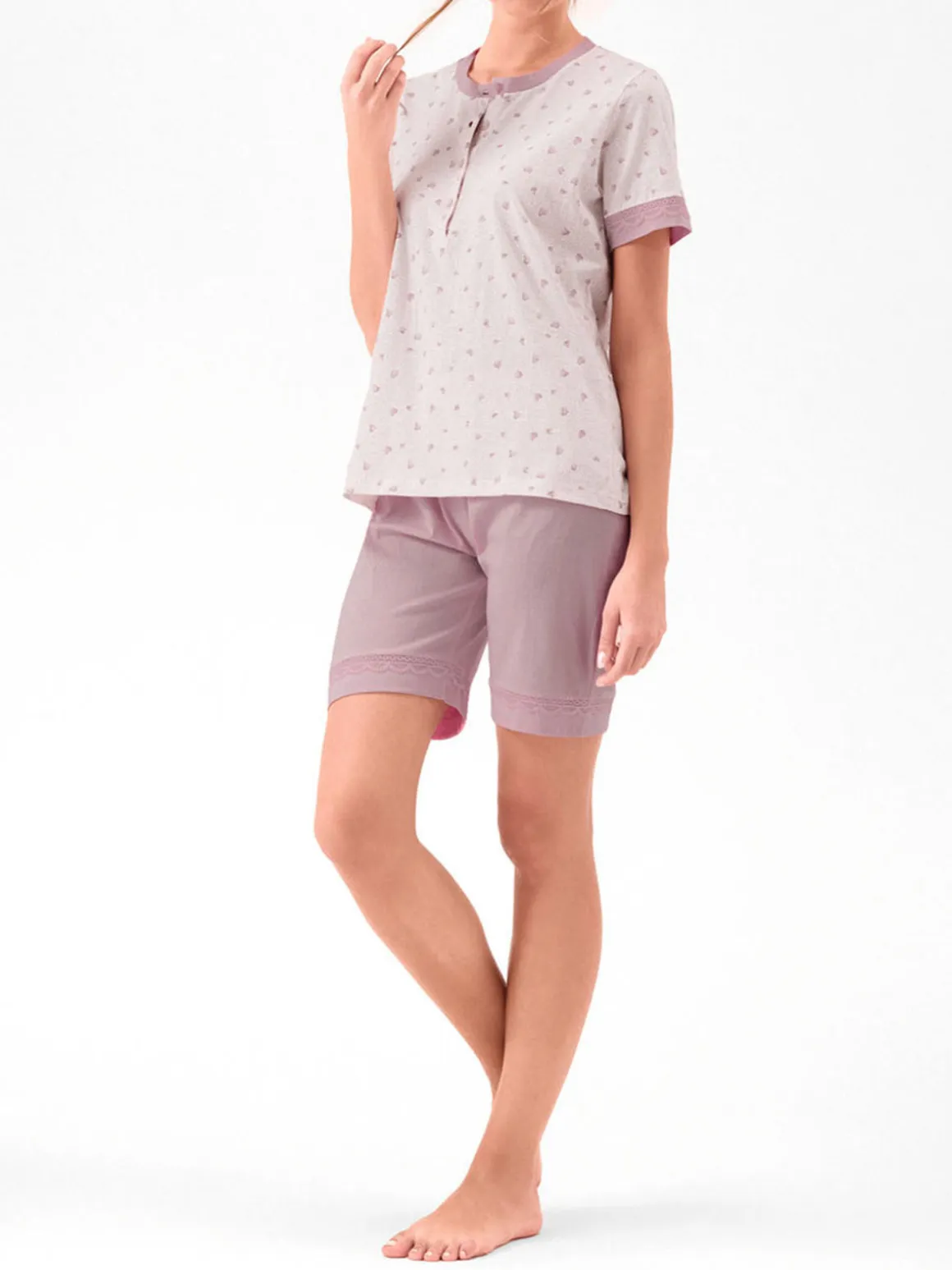 Infiore WILDLOVE Pigiama corto in cotone da donna con t-shirt e shorts - lilla