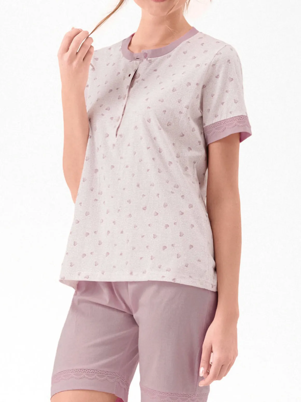 Infiore WILDLOVE Pigiama corto in cotone da donna con t-shirt e shorts - lilla