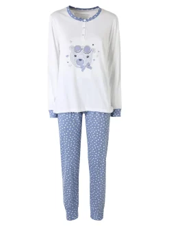 Infiore WINNIE Pigiama lungo da donna in cotone con stampe cuori - bianco