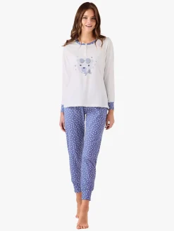 Infiore WINNIE Pigiama lungo da donna in cotone con stampe cuori - bianco