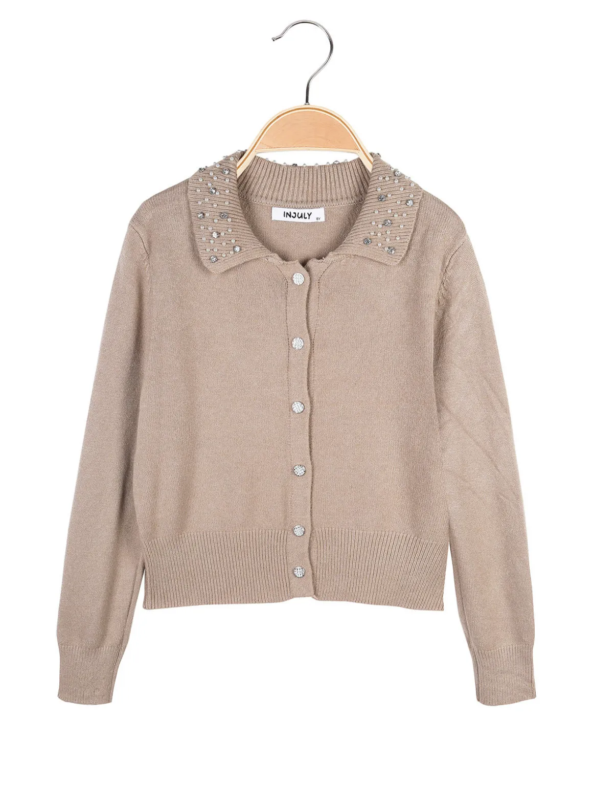 Injuly Cardigan da bambina in maglia con bottoni gioiello