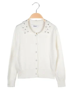 Injuly Cardigan da bambina in maglia con bottoni gioiello