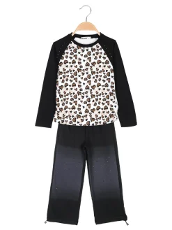 Injuly Completo 2 pezzi da bambina con maglietta stampata e pantaloni a zampa