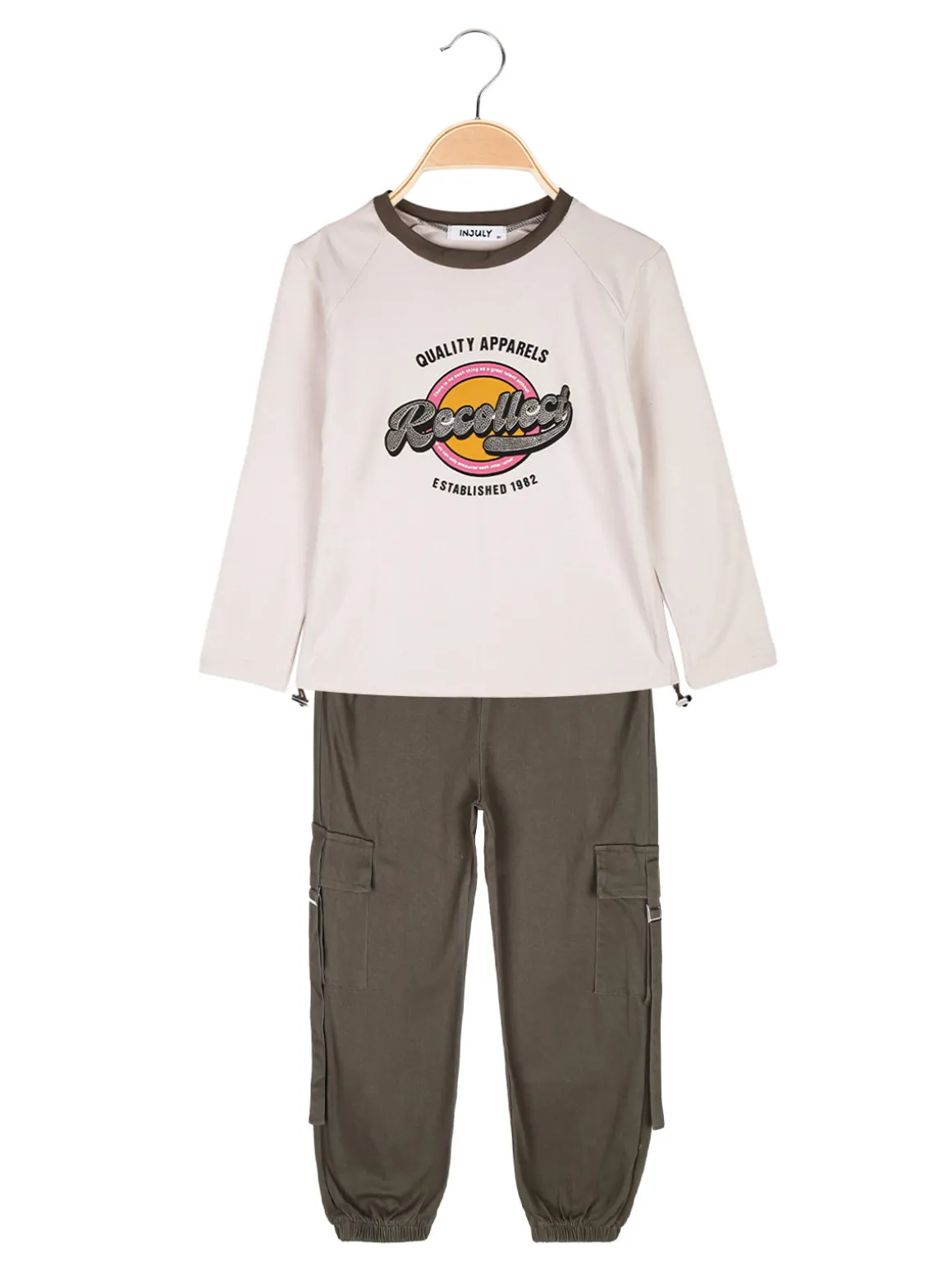 Injuly Completo 2 pezzi da bambina maglietta + pantaloni con tasconi