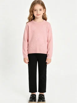 Injuly Completo 2 pezzi da bambina in maglia con ricami - rosa