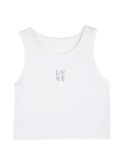 Injuly Completo 3 pezzi da bambina con top traforato e pantaloni misto lino - bianco
