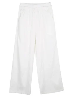Injuly Completo 3 pezzi da bambina con top traforato e pantaloni misto lino - bianco