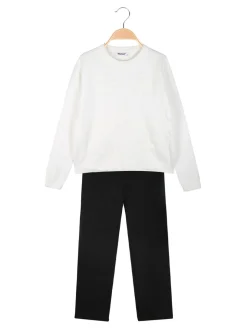 Injuly Completo 2 pezzi da bambina in maglia con ricami - bianco
