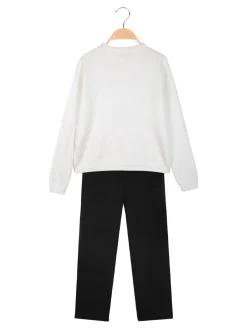 Injuly Completo 2 pezzi da bambina in maglia con ricami - bianco