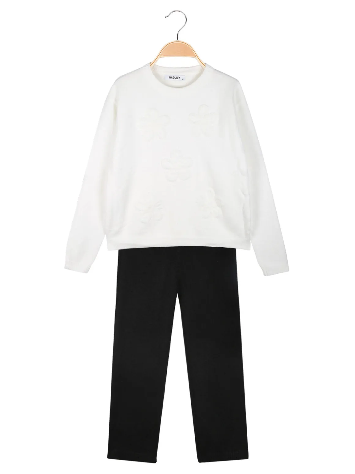 Injuly Completo 2 pezzi da bambina in maglia con ricami - bianco