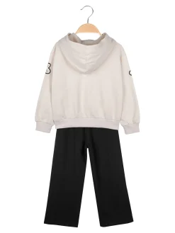 Injuly Completo 2 pezzi da bambina con cappuccio e strass - beige