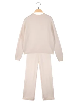 Injuly Completo 2 pezzi da bambina in maglia con ricami - beige